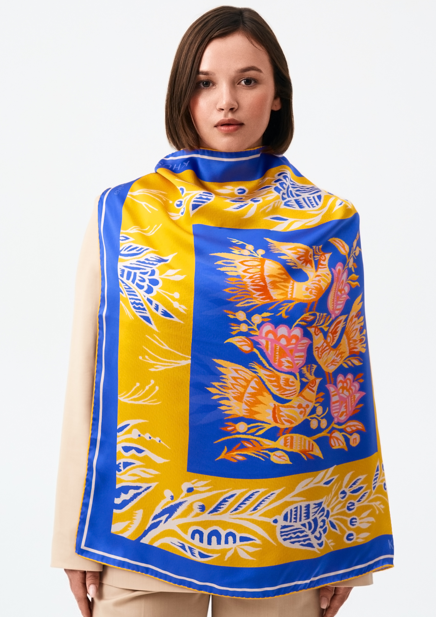 Seidenschal - Blaue Pfauen