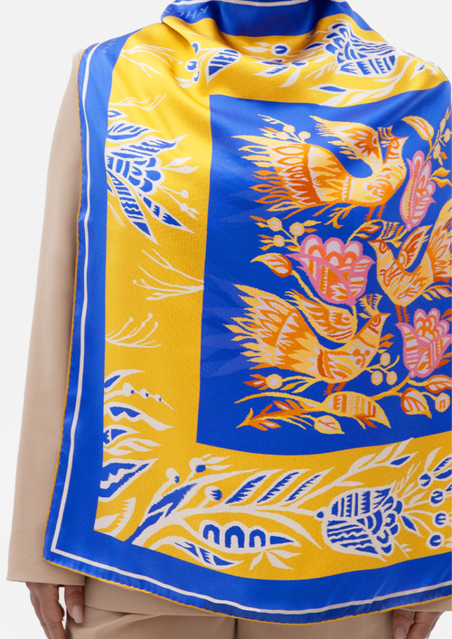 Шовкова хустина - Павичі жовто-блакитні