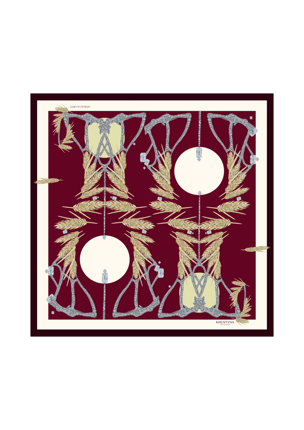 Silk scarf - Gold wheat bordo