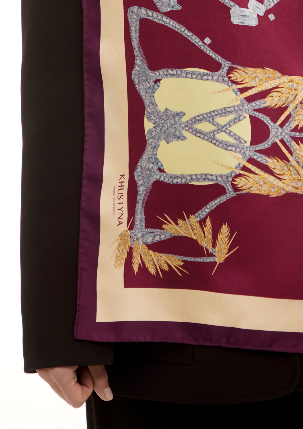 Silk scarf - Gold wheat bordo