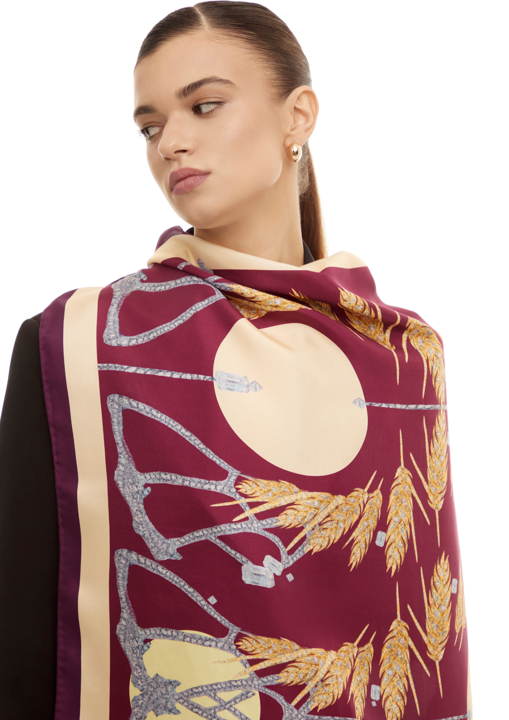 Silk scarf - Gold wheat bordo