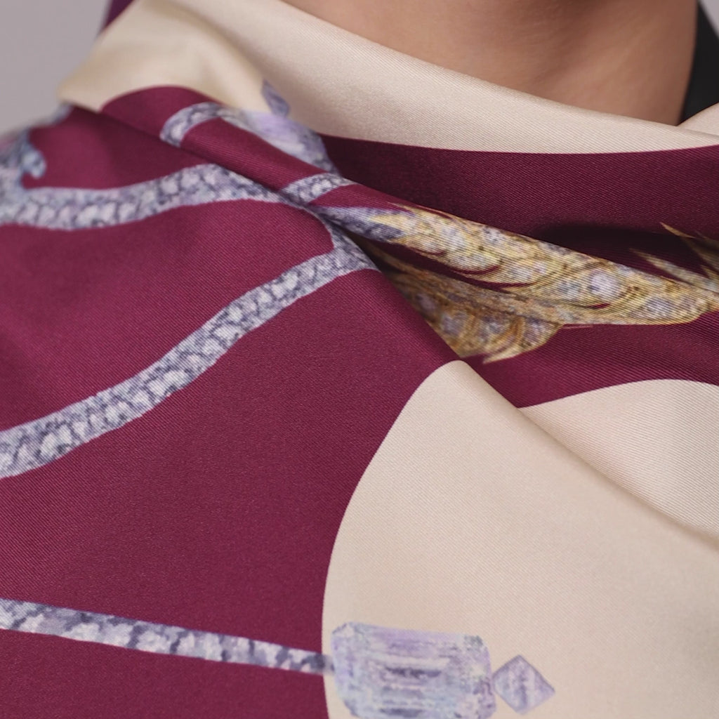 Silk scarf - Gold wheat bordo