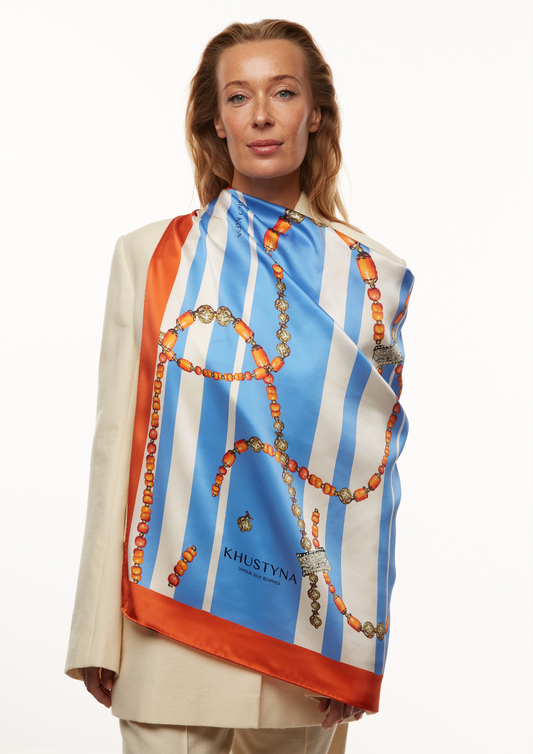 Silk scarf - Ukrainian rowan beads