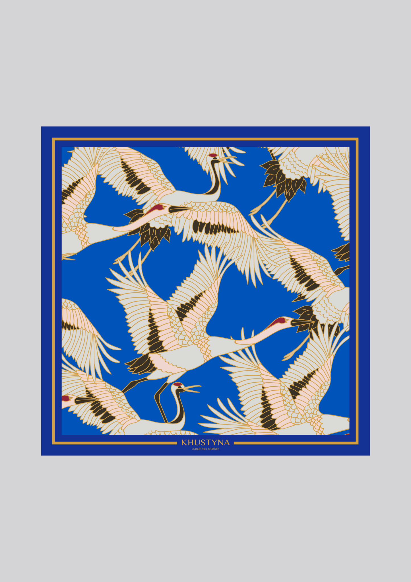 Silk scarf - Blue cranes