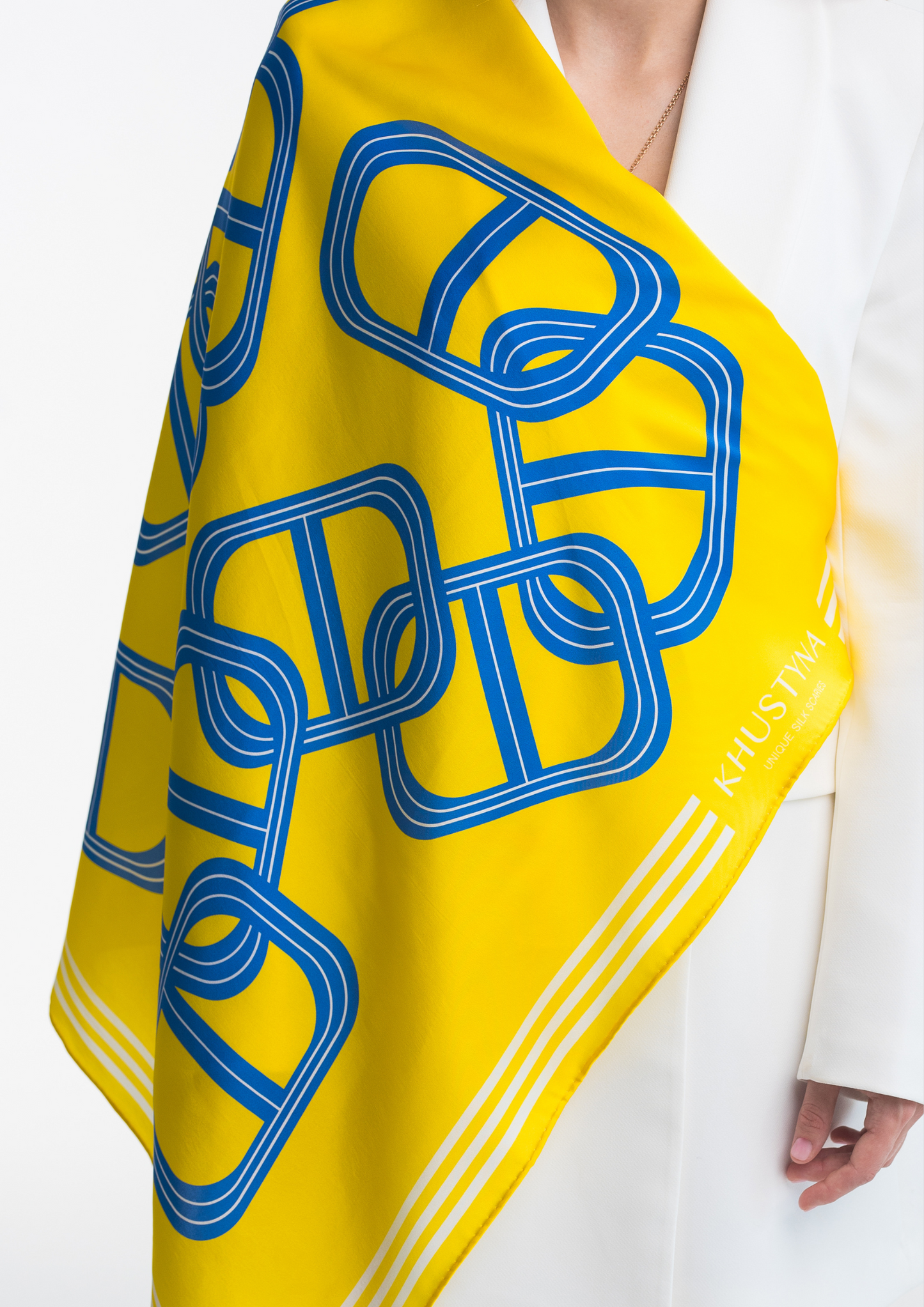 Silk scarf - Yellow & blue art